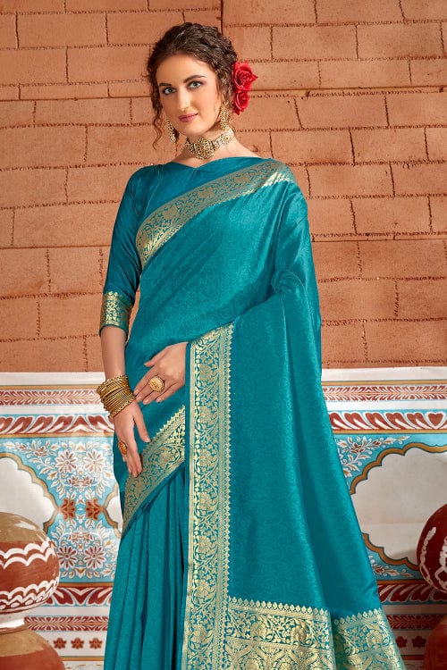 Buy Cerulean Blue Silk Saree online-Karagiri