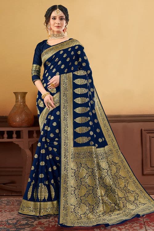 Buy Dark Blue Silk Saree online-Karagiri