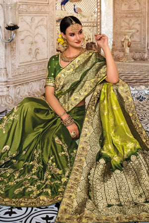 Buy Jade Green Silk Saree With Banglori Silk Blouse Online