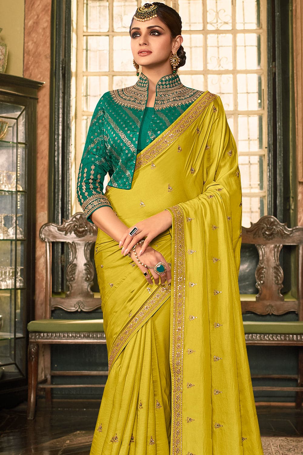 Buy Lime Yellow Silk Saree online-Karagiri