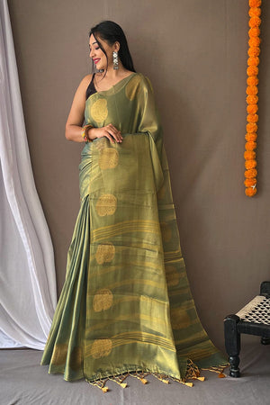 Buy Jade Green Silk Saree With Banglori Silk Blouse Online - SARV05375