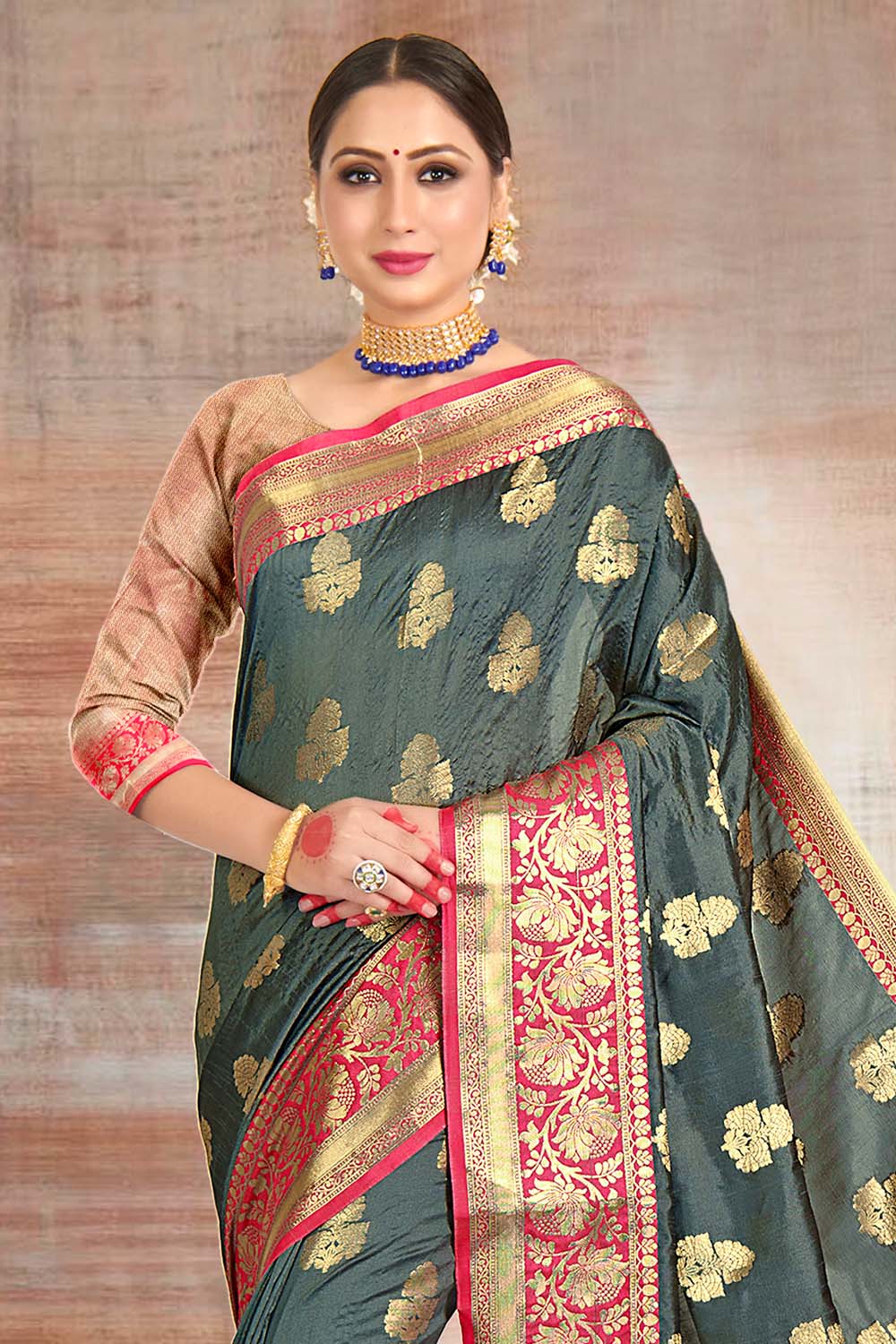 Buy Gunmetal Grey South Silk Saree online-Karagiri