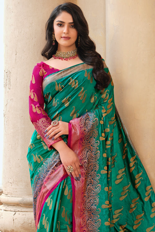 Green Paithani Saree With Meenakari Motifs