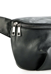 Distressed Leather Saddle Bumbag - Black