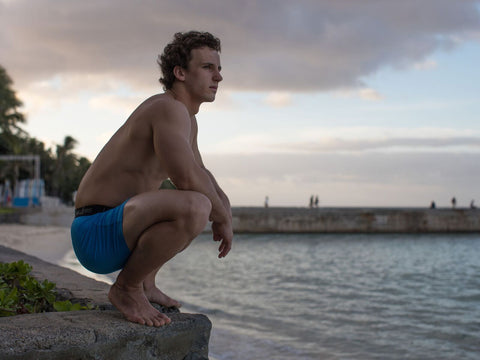 Blue Men's Boxers on male underwear model 