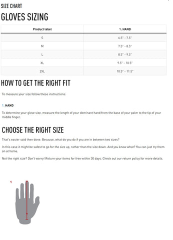 reebok gloves size chart