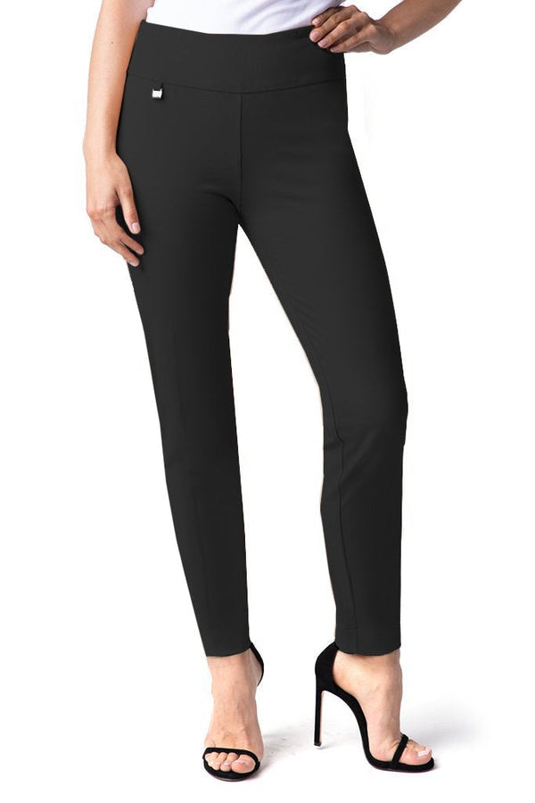 Petite Wide Band Elastic Waist Pull On Ankle Pant - Black