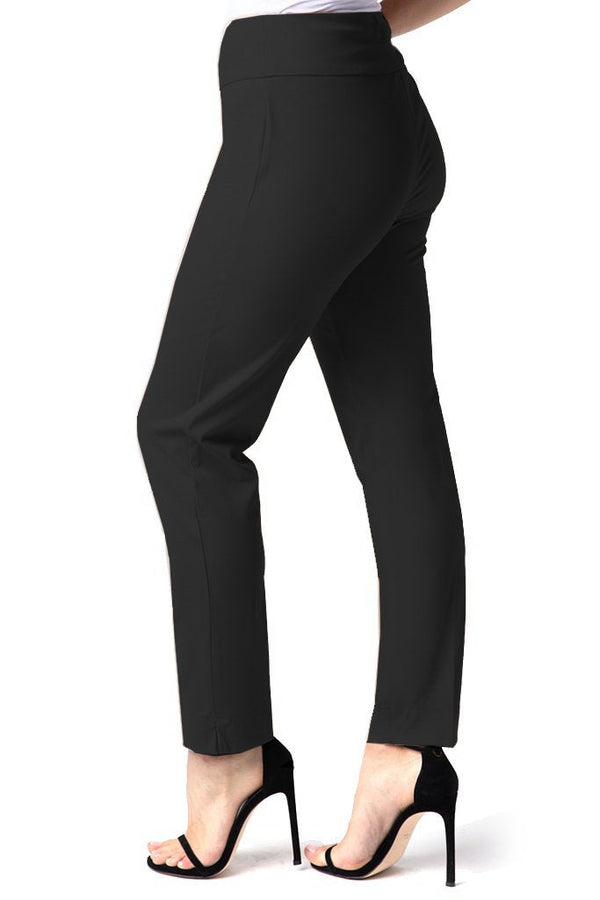 Wide Band Elastic Waist Pull On Ankle Pant - Black