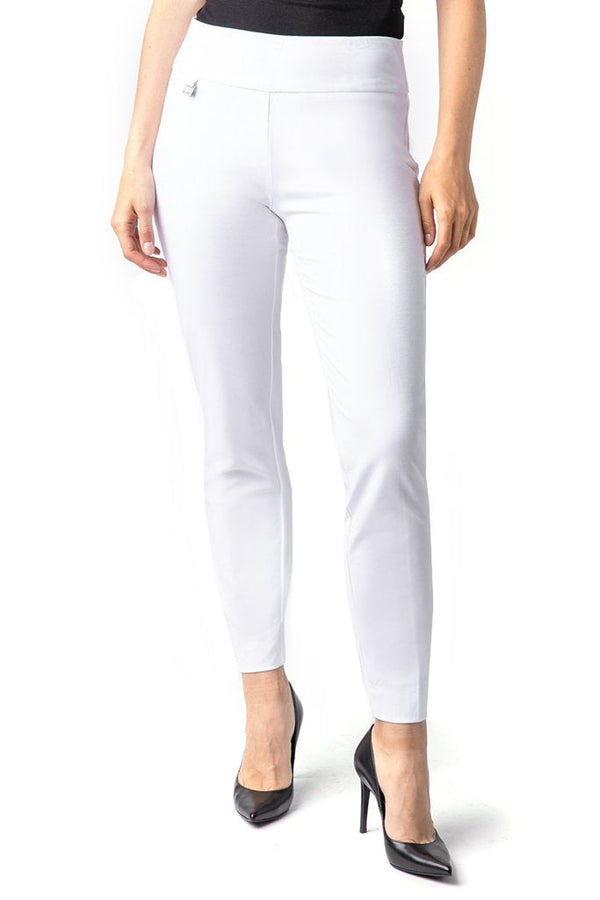 Wide Band Elastic Waist Pull On Ankle Pant - White