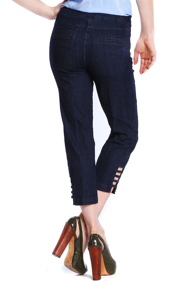 PETITE CROP PANT with POCKETS & STRAP HEM VENTS - Denim