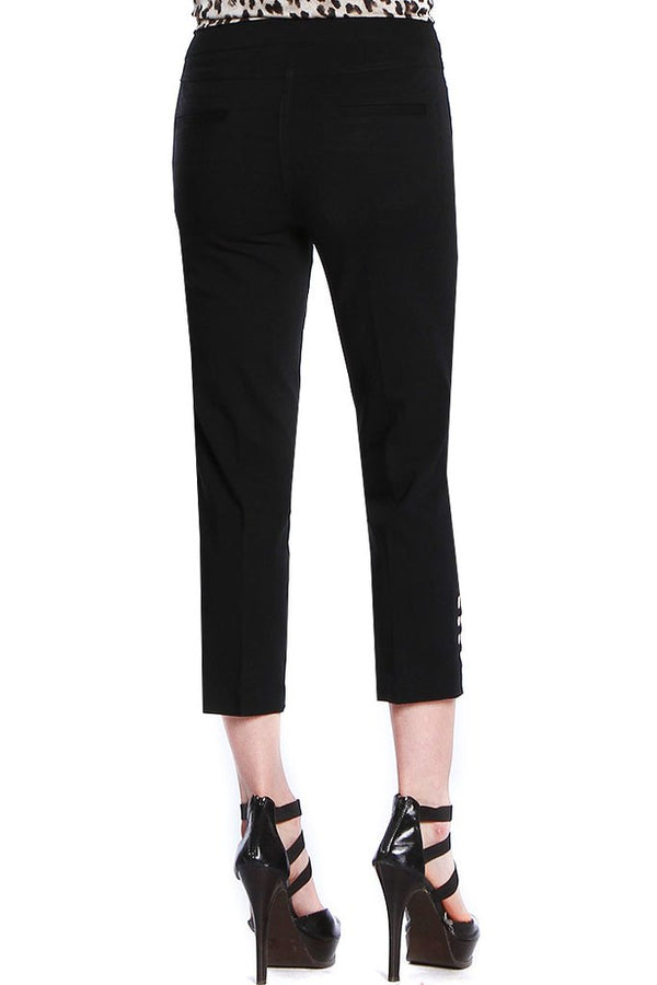 PLUS SIZE CROP PANT with POCKETS & STRAP HEM VENTS - Black