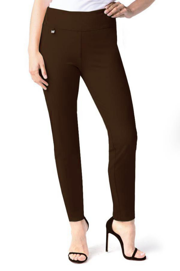 Wide Band Elastic Waist Pull On Ankle Pant - Chocolate