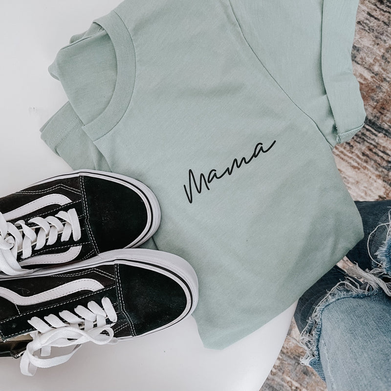 “Mama” Seafoam Green Adult Ladies Crewneck T-Shirt