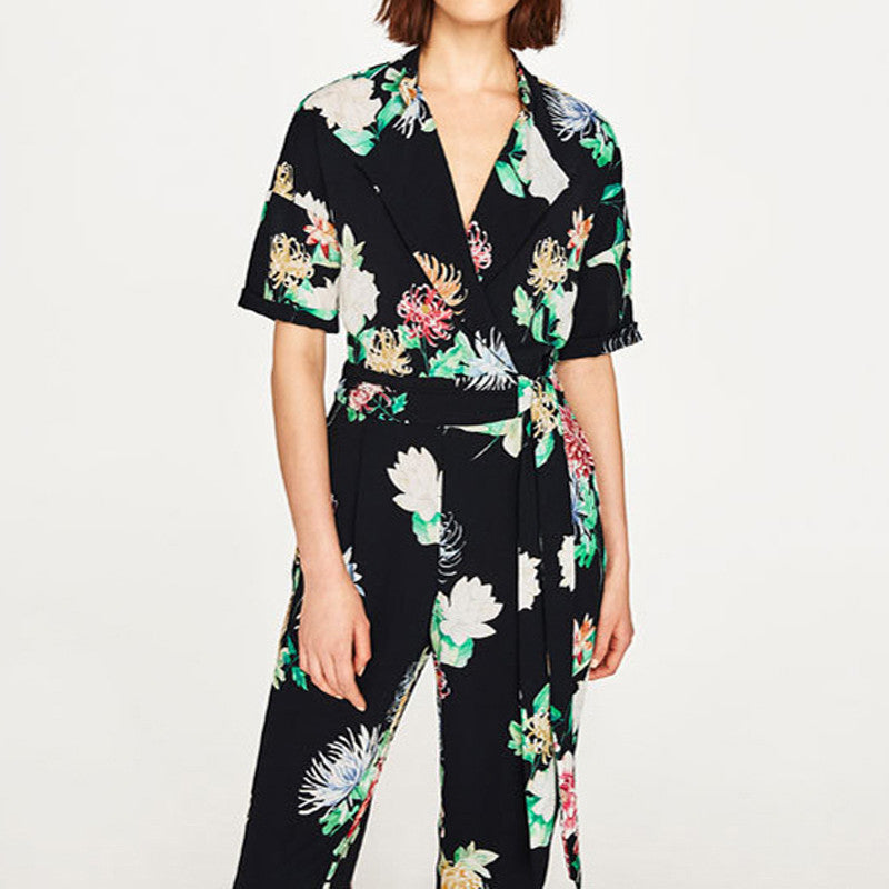 short sleeve floral jumpsuit