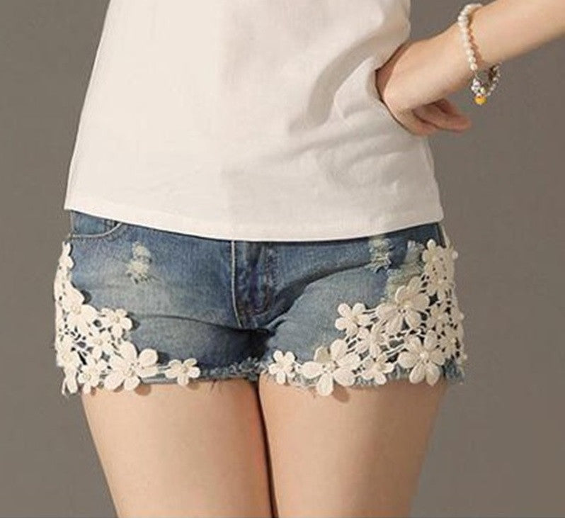 floral denim shorts