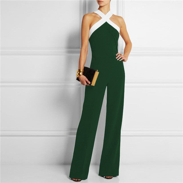 green halter neck jumpsuit