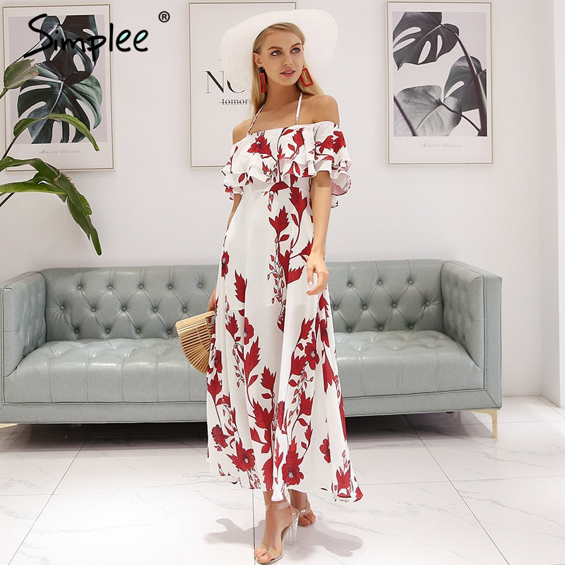 maxi dress floral off shoulder