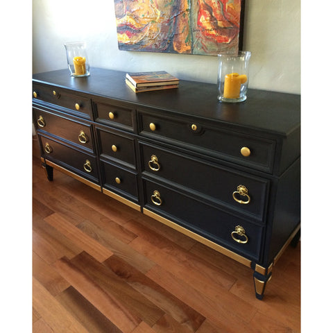 Solid Wood Navy Blue Gold Dipped Dresser Buffet Sideboard