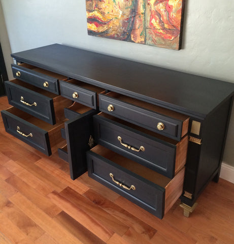 Solid Wood Navy Blue Gold Dipped Dresser Buffet Sideboard