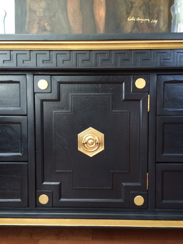 Solid Wood Navy Blue Gold Dipped Dresser Buffet Sideboard