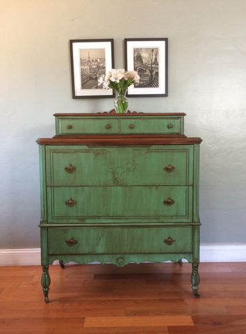 Two Tone Antique Highboy Chest Of Drawers Teal Eclectic Home