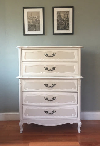 Bassett Two Tone French Provincial Highboy Chest Of Drawers