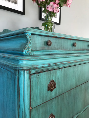 Antique Teal Highboy Chest Of Drawers Dresser Eclectic Home Living