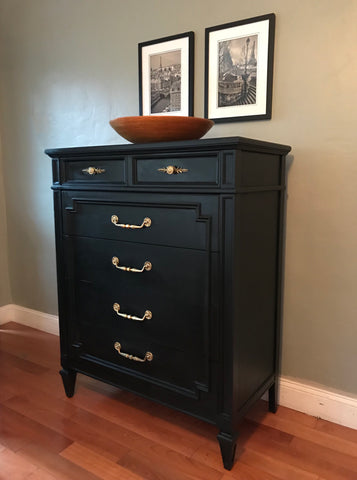 Pure Black Thomasville Highboy Dresser Chest Of Drawers Eclectic