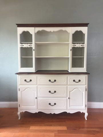 White Vintage French Provincial Cupboard Kitchen Hutch Eclectic