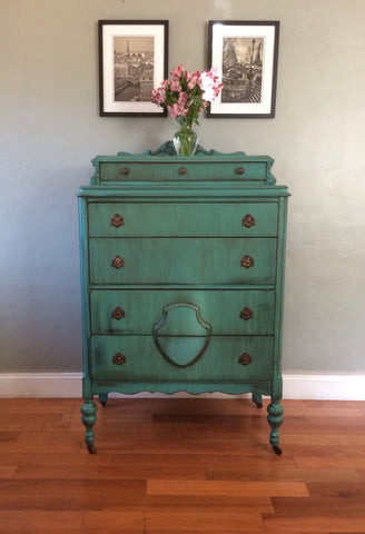 Antique Teal Highboy Chest Of Drawers Dresser Eclectic Home