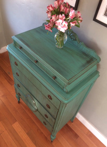 Antique Teal Highboy Chest Of Drawers Dresser Eclectic Home Living