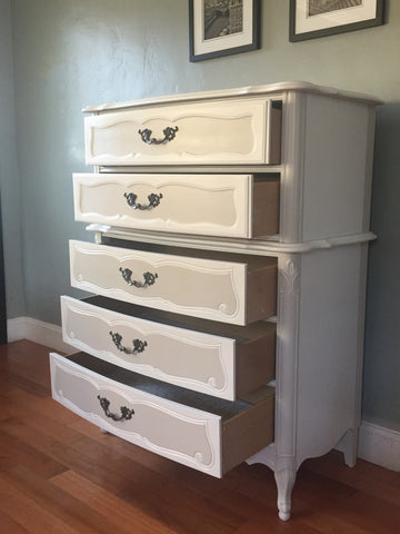 Bassett Two Tone French Provincial Highboy Chest Of Drawers