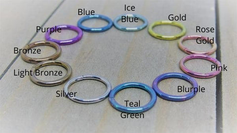 titanium anodized color guide photos displayed on 16g titanium hinged segment rings