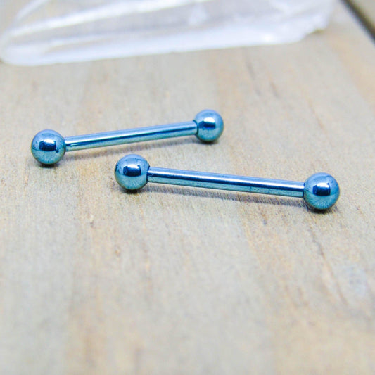 14g Titanium nipple piercing barbell set straight high polish silver  internally threaded body jewelry pair