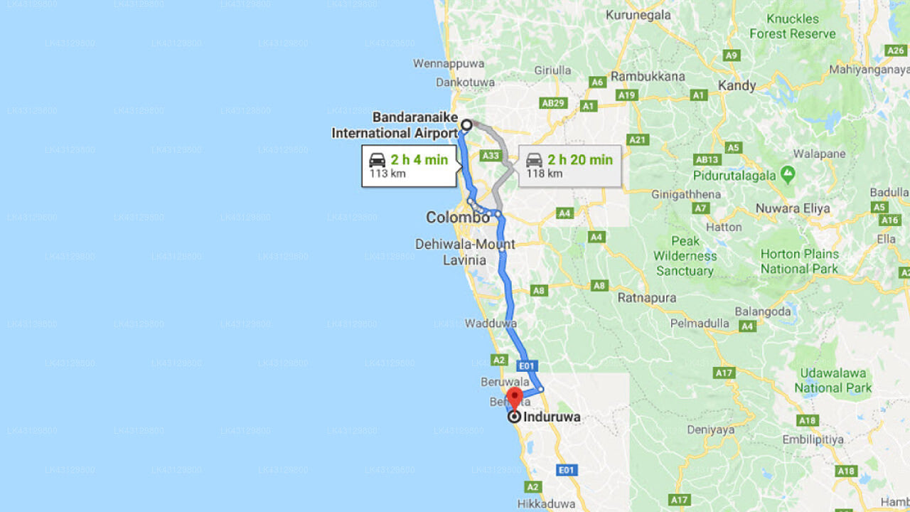 Transfer between Colombo Airport (CMB) and Cocoon Resort and Villas, Induruwa