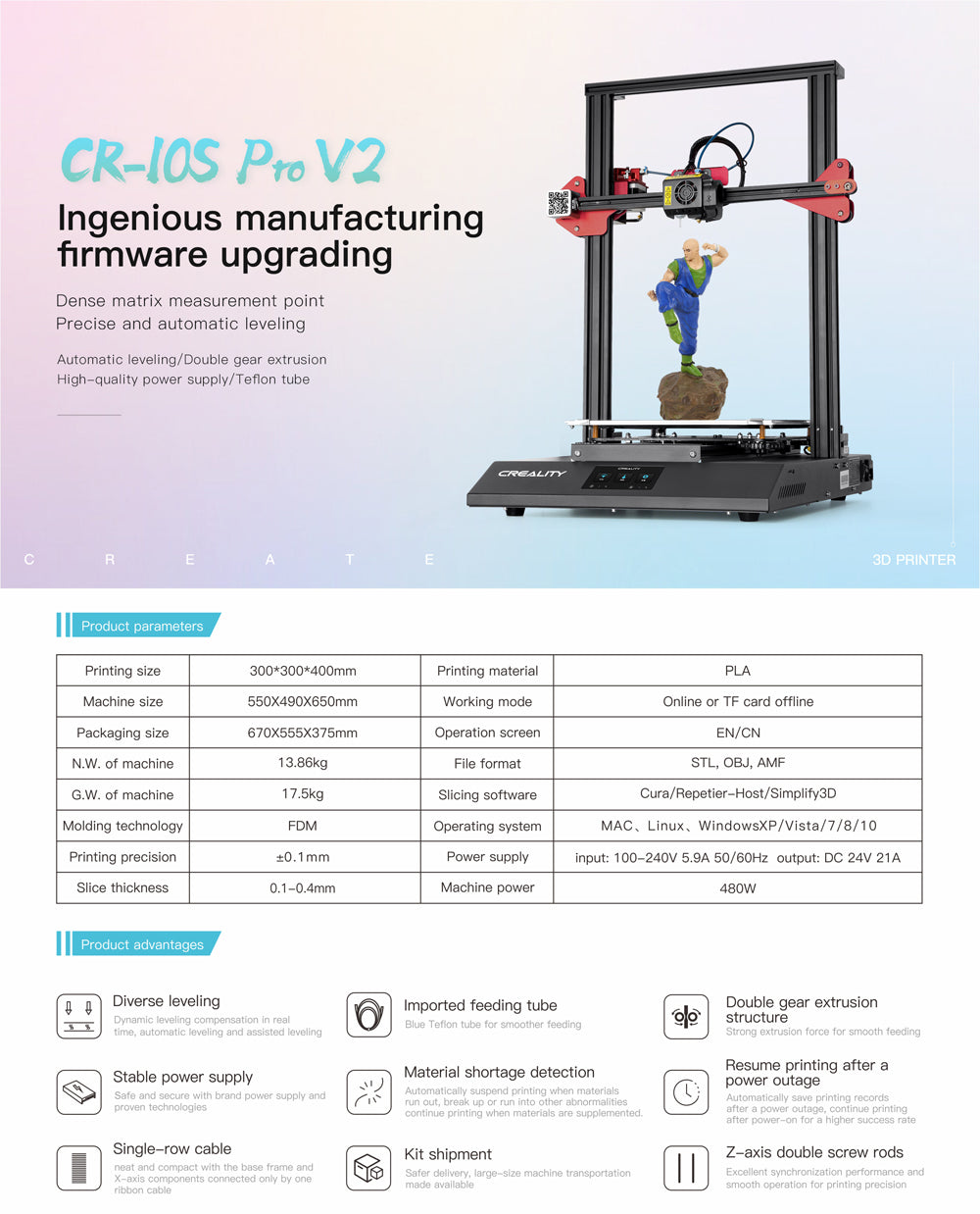 Creality 3D CR-10S Pro V2 FDM 3D Printer BL Touch Print