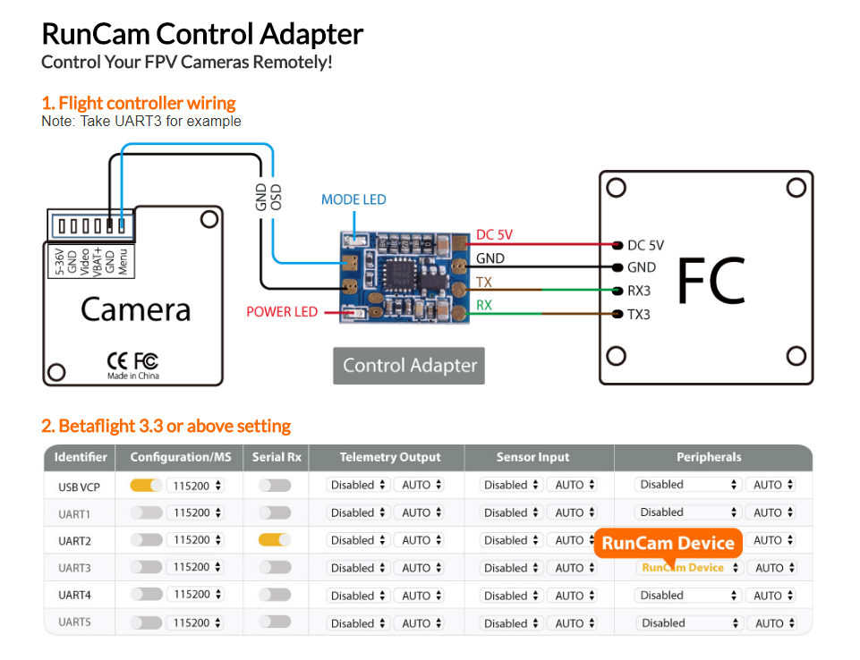 RunCam Control Adapter - Remote Control Your FPV RunCam Camera BF 3.3+