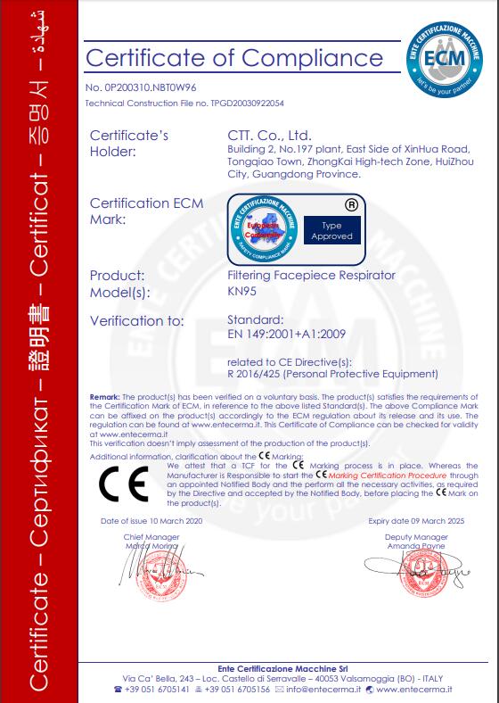 KN95 GB2626-2006 Face Mask CE Certificate