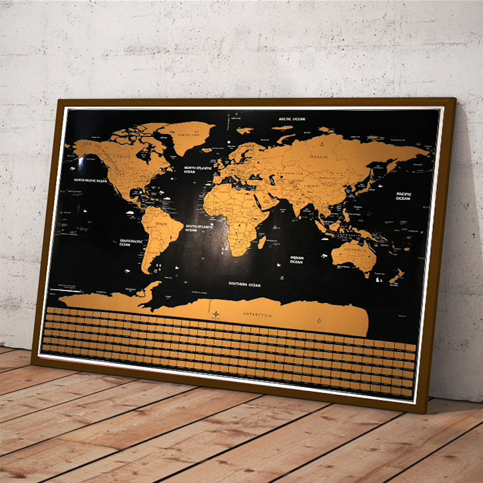 Scratch F World Map Poster Black And Gold Manly Man Co