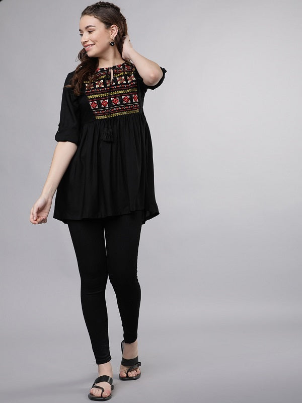 Black Kurti with embroidery neck