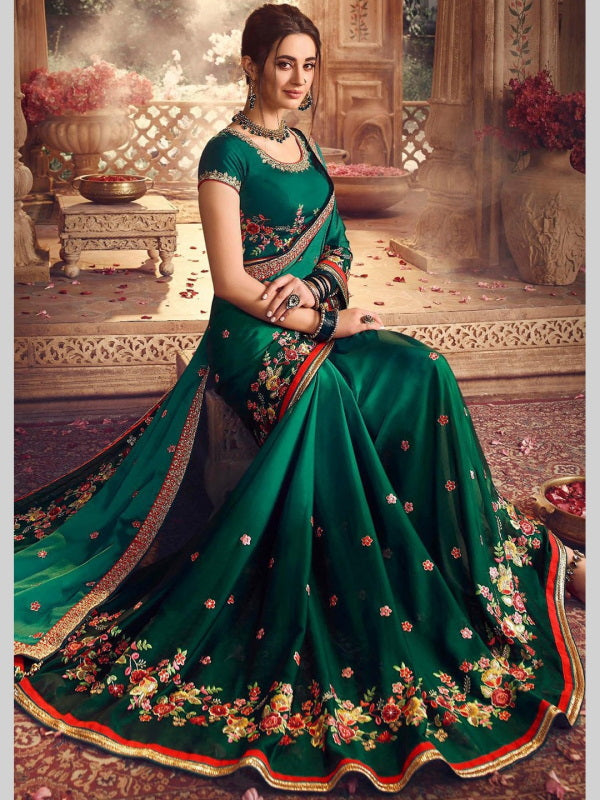 Designer Saree in Green Color