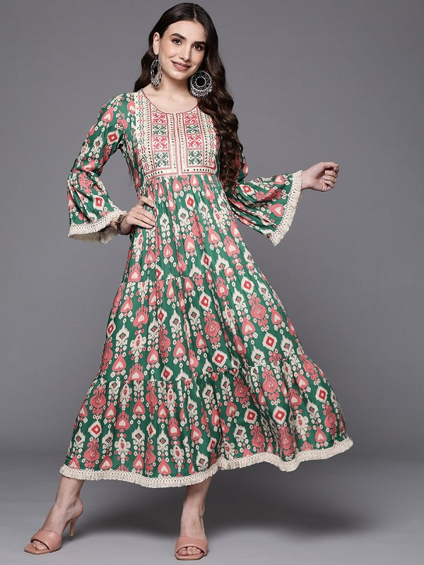 Green floral long Kurti