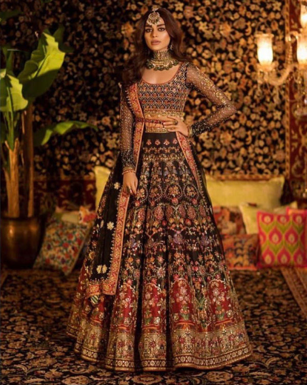 Pakistani Bridal Multicolored Lehenga Choli Dupatta Dress – Nameera by  Farooq