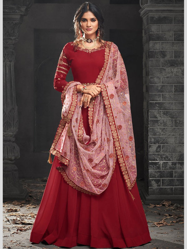 An Anarkali Suit in Red for Women