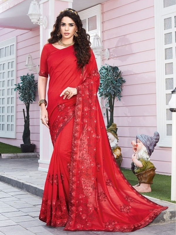 Embroidered Red Saree