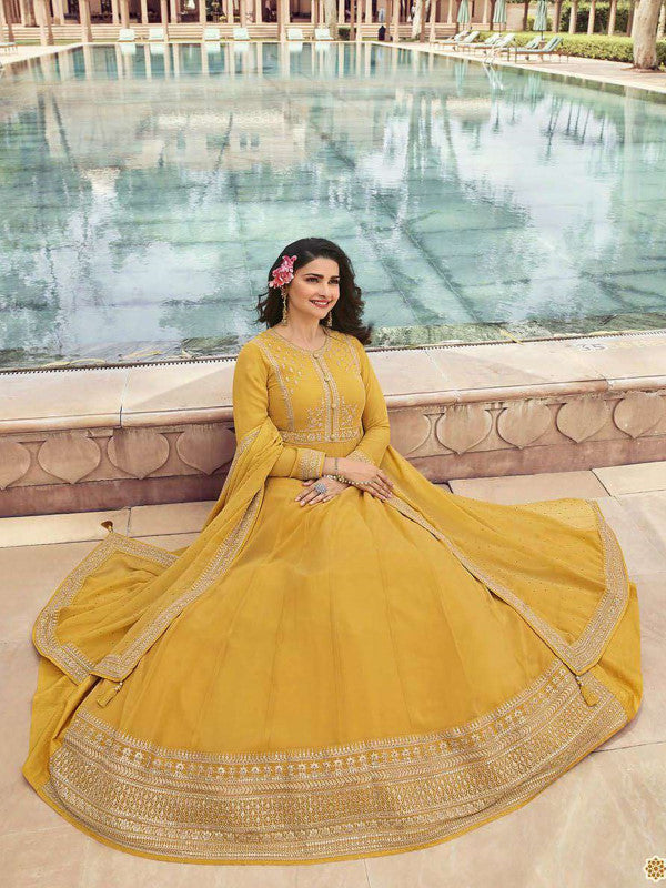 Anarkali Suit in Yellow Color