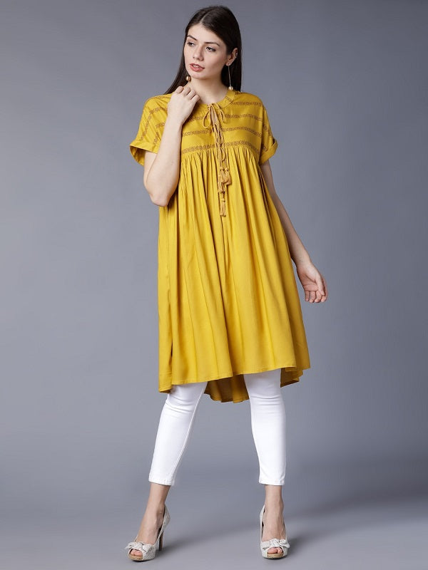 Frock Style Kurti In Yellow