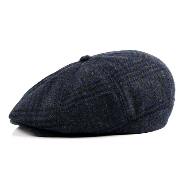 Men's Fashion Winter Beret Hat - Black,Dark Gray,Blue Plaid,Light Gray