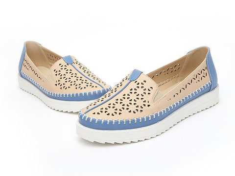 Women's Fashion Slip On Comfortable Flat Loafer Shoes - Beige Blue, Wh