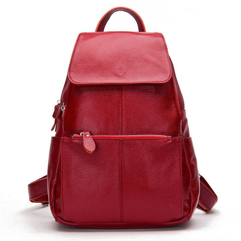Natural Soft Genuine Leather Women's Fashion Backpack School Bags - 15